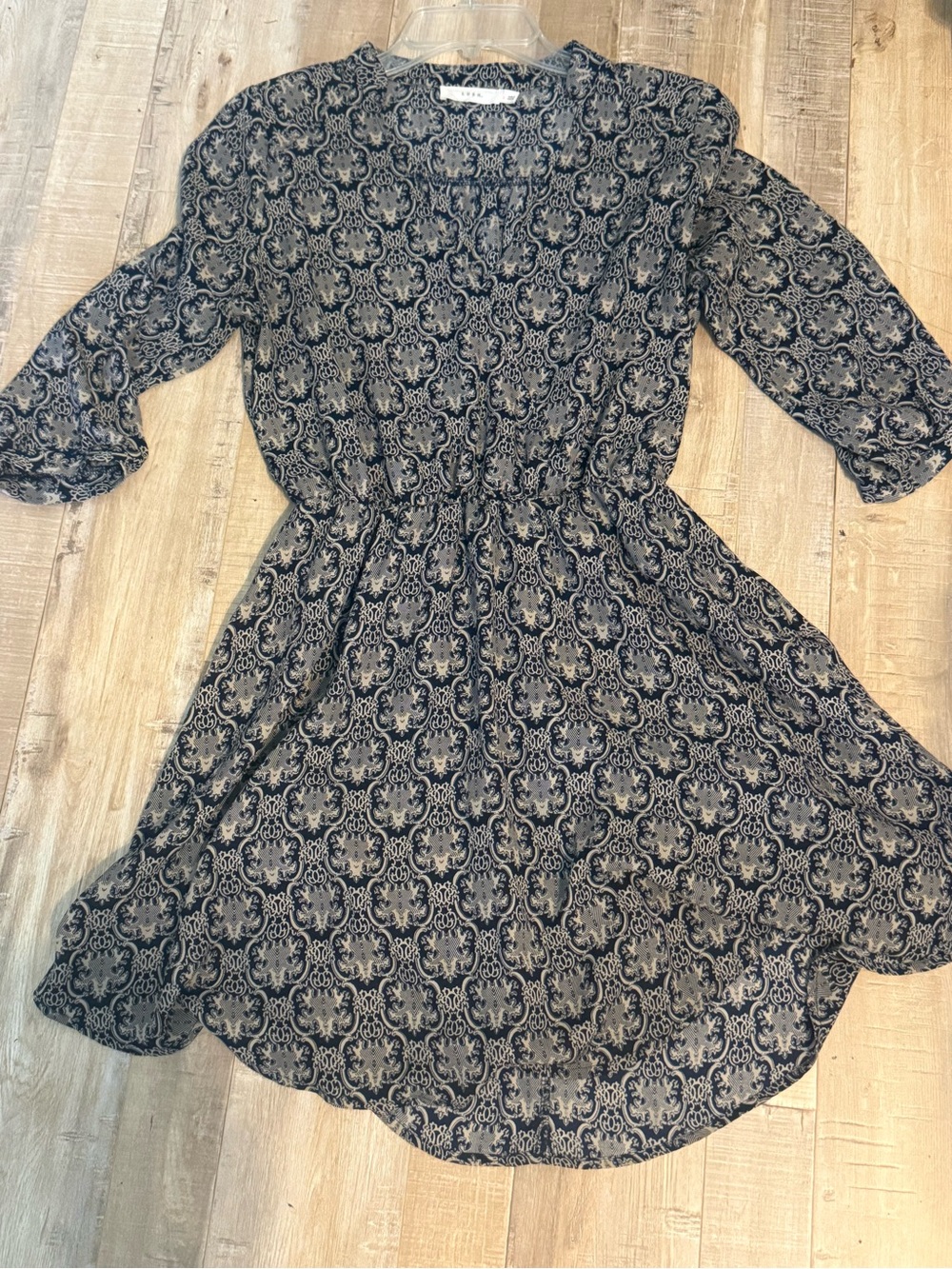 Lush Navy and Beige Ornate Pattern Dress Nordstrom